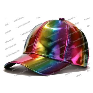 High Street Dance Männliche Bühne Regenbogenfarbe Baseballhüte Hip-Hop Weibchen Spiegel glänzend Leder Entenbill Hut Umgekehrter Schatten