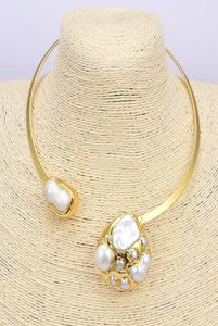 Guaiguai smycken naturlig vit keshi pärla 24 k gul guld pläterad choker halsband handgjorda för kvinnor real jewlery lady mode je7397304