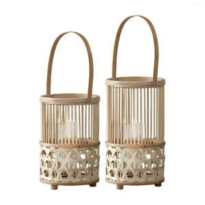 Candle Holders Retro Rattan Natural Lantern With Handle Decoration Solid And Durable Tabletop Decor Lovely Home Collection Hollow Design