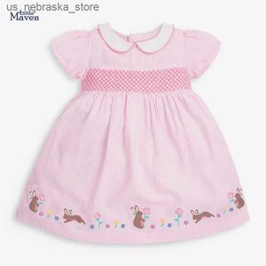 Flickans klänningar Little Maven Elegant Lovely Baby Girls Summer Dress for New Year 2024 Cotton Children Casual kläder rosa för barn 2-7 Q240418