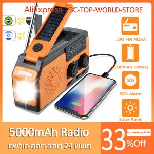 Radio Radio Solar Hand Crank Battery Power AM/FM/WB NOAA Weather Emergency Radio w/LED Ficklight 5000mAh Power Bank för telefonavgift