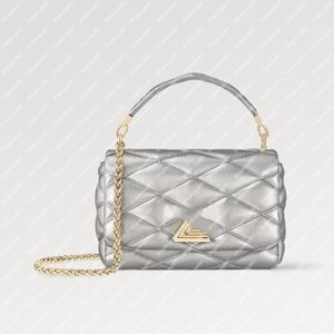 أكياس الانفجار للسيدات GO-14 مم M25107 Silver Lambskin Handbag Lamb Lamb Leather Glamourous Metallic Antt