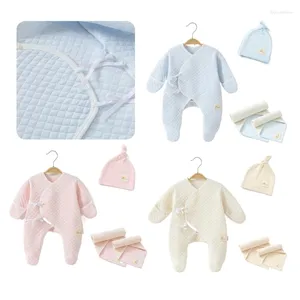 Kleidungssets 77HD Baby Hut Handtuch Strampler Geschenk Set Long Tail Turban für Jungen Mädchen 0-6m weiche atmungsaktiv