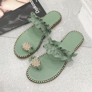 Slippers 35-43 Large Sandals For Women 2024 Toe With Pineapple Lace Beach Shoes