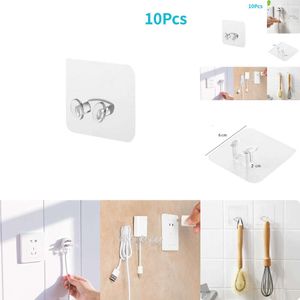 10 st vägglagringskrok Punch-Free Power Plug Socket Holder Kök Stealth Hook Wall Adhesive Hanger For Kitchen Badrum