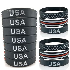 Pulseira de bandeira americana de linha azul fina dos EUA pulseira de silicone 0418