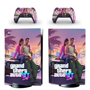 Джойстики Grand Theft Auto Vi GTA 6 PS5 DISC SKINCTER COTCER STRECTER COPER для Консольного контроллера PS5 Диск наклейка на кожу винил