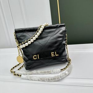 23cm Mini 22 Bag İnci Sevimli Çanta Klasik Vintage Tasarımcı Çantalar Orijinal Deri Kapitone Lüks Crossbody Crossbody Omuz Çantası Çanta Zarf Çantası