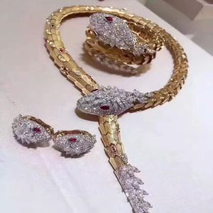 Fashion brand jewelry cubic zirconia red cz snake necklace jewelry set AAA zircon earrings three layer snake bangle bracelet ring268R