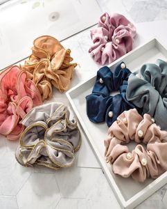 Women Chiffon Big Scrunchies per capelli solidi Letti in pizzo Bande per capelli elastici Elastico Tesoro estivo Accessori per capelli in cotone nero5153913