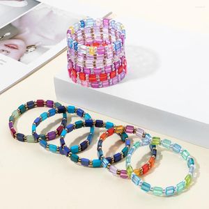 Strand 2024 Design 8x8mm forma quadrata Bracce elastici acriliche per donne imitazione perle accuse boho Bangleging Accessorio