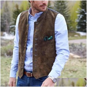 Mäns västar herrar Deersskin Veet 10-knapps kostym Vest Man Wedding Clothing Jacket Viktoriansk stil Steampunk Casual Business Drop Delivery Dhthm