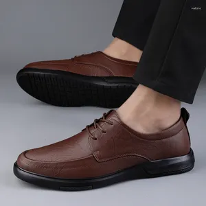 Casual Shoes Low Top bekväm läder Ankelstövlar Flat Office för män Klassiskt affärsarbete