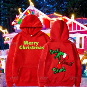 Dresses Merry Christmas Colored Grinches and Red Wine Glasses Hoodie Woman Man Autumn and Winter Warm Graphic Long Sleeve Gift Hoody