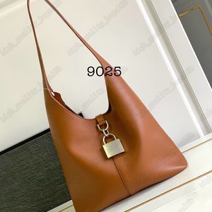 Frühjahr 2024 Echtes Lederschließfach Hobo -Tasche Frauen Eimer Totes Big Lock Luxury Brand Designer Basket Einkaufsumbetasche große Kapazität Lady Handtaschen