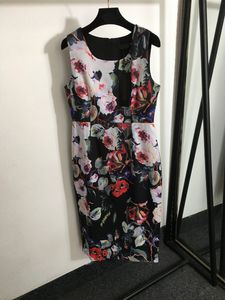 Women's Floral Print Tank Dress Runway Designer Summer Sleeveless Vacation Party Dresses O Neck Slim Straight Vintage Casual Vestidos Para Mujer