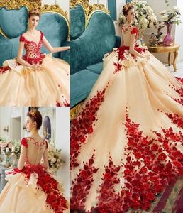 3D Applique Handgjorda blommor Bollklänning QuinCeanera klänningar Luxury Prom Evening Dress Princess Pageant klänningar Brudklänningar födelsedag 4480819