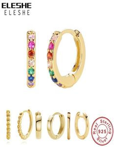 Stud Eleshe 100 925 Sterling Silber Ohrringe mit Kristall -CZ -geometrischer Kreis für Frauen Vintage Metalljuwelrry6575933