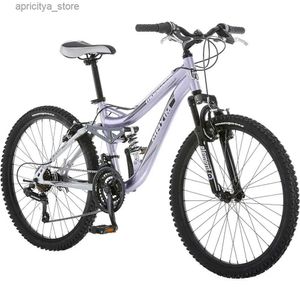 Cyklar Girls Mountain Bike 24-tums hjul Aluminium Frame 21-växlad drivlinje Lavendelfrakt gratis vuxen cykl för män vägcykling l48