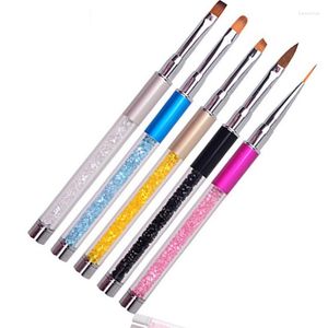 Nail Brushes Wholesale- AMetal Acrylic Handle Pen Rhinestone Diamond Carving Powder Gel Liquid Salon Liner Brush