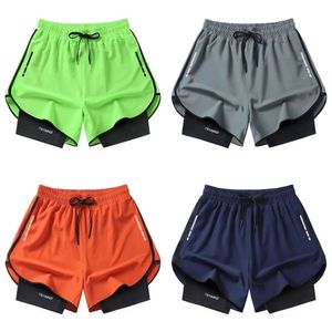 Mens Designer Double Layer Fiess Breathable Quick Drying Elastic Fake Two-piece Sports Basketball Jogger Training Tight Short Beach Casual Shorts s