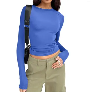 Camicie da donna y2k sexy slim fit women crops top 2024 a maniche lunghe o scollo tutto abbinato a pullover stretto di colore solido t-shirt