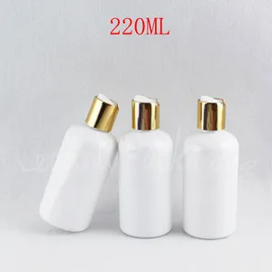 Lagerflaschen 220 ml weiße Plastikflasche mit goldener Scheiben-Top-Kappe 220cmes Make-up-Duschgel / Shampoo-Verpackung