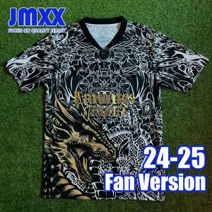 JMXX 24-25 Real Madrids Jerseys de futebol preto Dragão Dragão Matching Pré Match Training Edition Mens uniformes Jersey Man Camisa de futebol 2024 2025 Versão do ventilador
