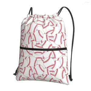 Shopping Bags Baseball Ball Theme Drawstring Backpack With Zipper Pocket Sports Gym Bag Water Resistant Reversible String Sackpack For