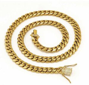 Rostfritt stål 24K Solid Gold Electroplate Casting Clasp Diamond Cuban Link Halsband Armband för män Curb Chains Jewelry 241744958