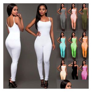 Jumpsuits von Frauen Rompers Womens Bodysuit Frauen y Sling Lowcut Dehnung Lange Frau Hosen lässige ärmellose FL Länge dünne Ju Dhv9y