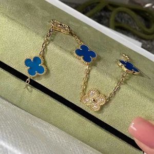 Brand Fashion 925 Sterling Silver Van Blue Agate Four Leaf Grass Five Flower Bracelet Plated with 18K Gold Jade Marrow Diamond Hand Jewelry High Version