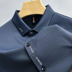 High-End-Marke Stickerei Fashion Polo-Hemd Kurzarm Herren Sommer Eis Silk nahtlos atmungsaktives lässiges Lampel-T-Shirt 240409