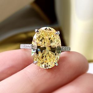 Fashion 925 sterling silver oval Yellow Diamond ring CZ Pink moissanite Rings for Women Drilled White Topaz Bizuteria Gemstone engagement S925 Wholesale Jewelry