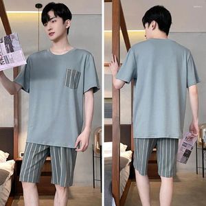 Heimkleidung Männer Loungewear Herren Sommerset mit O-Neck-T-Shirt Wide Leg Shorts LOSS FIT PYJAMAS für komfortable Nachtwäsche