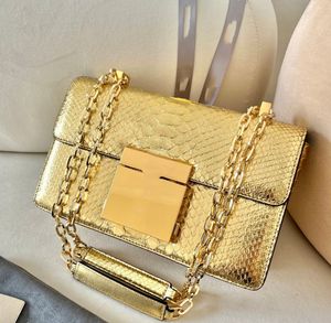 Дизайнерская сумочка роскошная кошелек 24 см бренд бренд с плечами, сделанная из Южной Африки RAW Python Skin Gold Black 2 Colors Fast Delief Оптовая цена