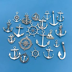 Misture 20pcspack liga de zinco Antigo silverh silverh ship âncora pingentes de pinças para brincos de pulseira de colar DIY Jóias feitas à mão 240408