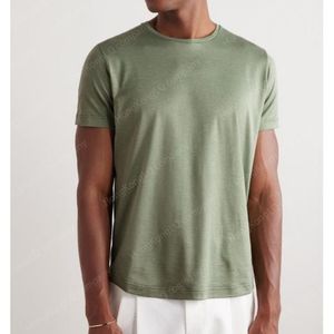 Designer Männer T-Shirt Loro Piano Mens Green Seide und Baumwollblende T-Shirt Kurzärmele Tops Sommer T-Shirts Piana