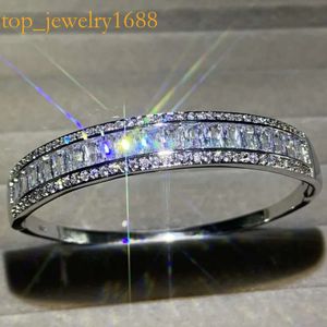 Rulalei Sparkling Hot Sale Jewelry Sterling Sier Full Princess White Topaz CZ Diamond Gemstones Women Bracelet Bridal Bangle