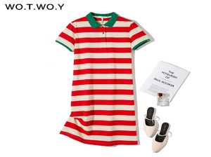 wotwoy Summer Striped Plus Plus Polo Dress編集綿の長いTシャツドレス