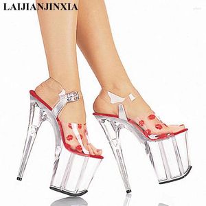ドレスシューズLaijianjinxia High Heel Sandals 20cm Thin Heels Ankle Strap Platform Women Party Big Size 46 PEEP TOE
