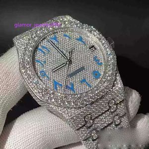 عالي الجودة Moissanite VVS Moissanite Mens Watches التلقائي الماس Sier Sier Pass Top Eta Movement 904L من الفولاذ المقاوم للصدأ المثلجة خارج ساعة الياقوت