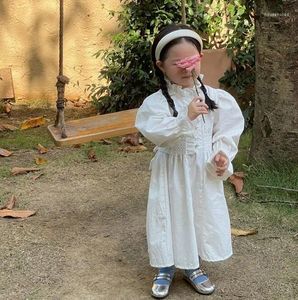 Girl Dresses 2024 Korea Style Girls Ruffles Dress Fashion Cotton Full Sleeve Autumn 1-7 Years A509