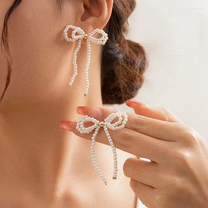 Dangle Earrings 2024 Arrival White Bow Pearl Tassel For Women Elegant Imitation Temperament Wedding Jewelry Gifts