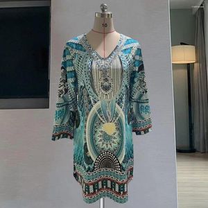 Vestidos casuais vestido estampado estilo étnico impressão feminina feminina midi com mangas compridas v pesco