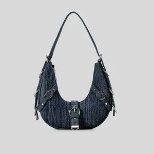 Hobo Sweet Cool Girl Denim Motorcycle Bag Women's 2024 Crescent Shoulder High-end Fashion Versatile Handheld Underarm