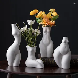 Vases Chest Nude Figures Human Body Art Ceramic Flower Pots Desk Decoration Artificial Flowers Decorative Porcelain Floral Vase
