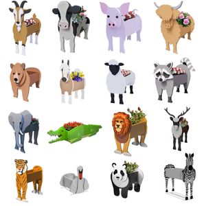 Blomma Pot Garden Planter Cute Animal Cow Horse Sheep Pig Stor monterad PVC Board Plant Pot Garden Home Decor 34x24cm 240409