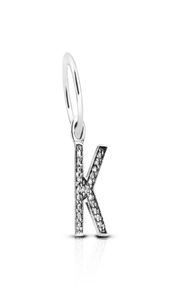 Letra K Autêntica 925 Sterling Silver Jewelry Crystal A-Z Charms pendentes de letra ajustada para colar de pulseira original791323CZ6546071