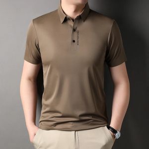 Letter Printing Ice Silk Polo Shirt Summer Fashion Business Casual Cool Feeling Breathable TShirt Men Clothing Short Sleeve 240415